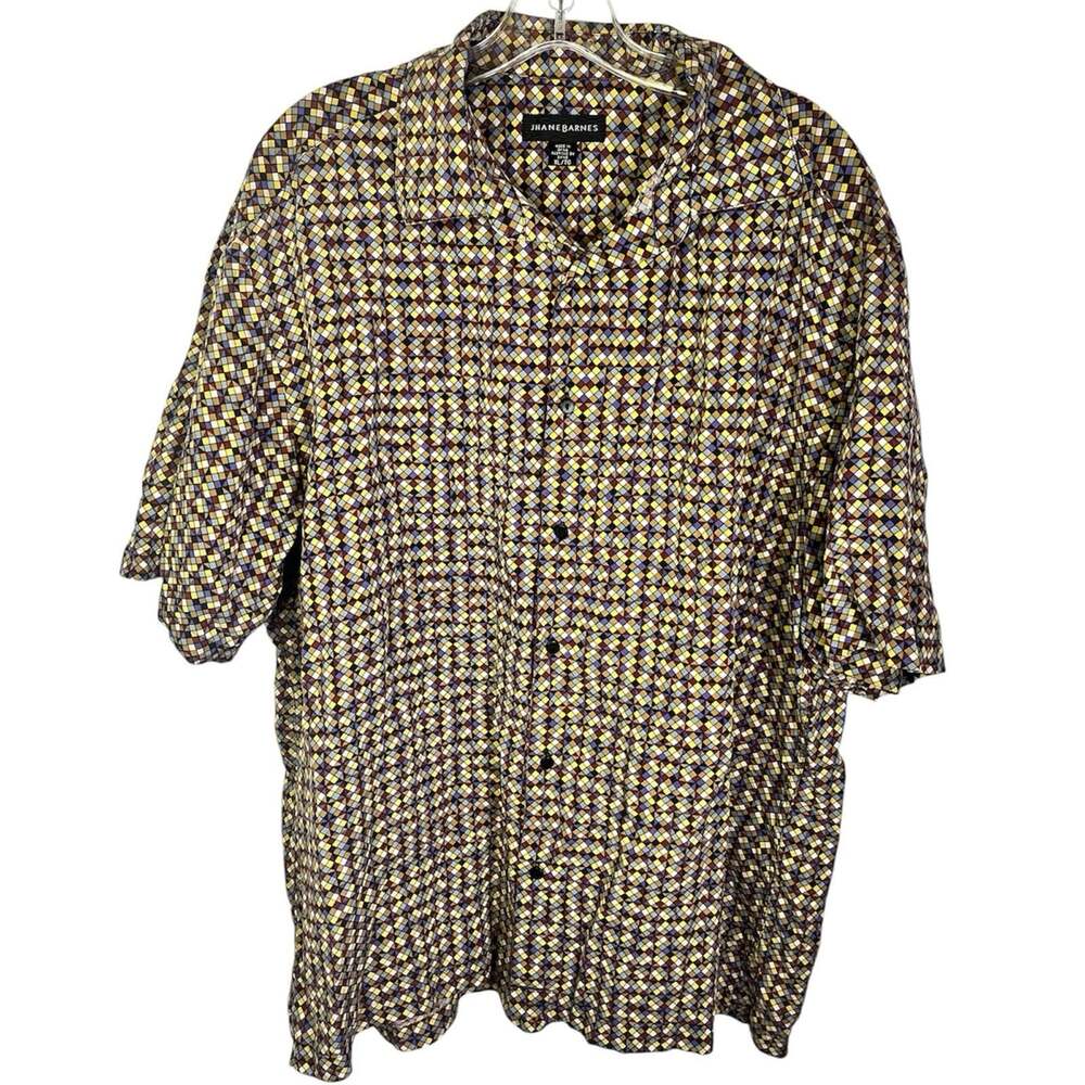 Jhane Barnes Vintage Geometric 100% Silk Button Up Shirt Sz XL 90s Grandpa Retro